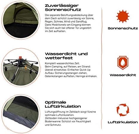 Lumaland Lightweights Pop Up Wurfzelt 2-4 Personen | Ideal für Trekking & Festival | Wasserdicht 210x190x110cm
Lumaland