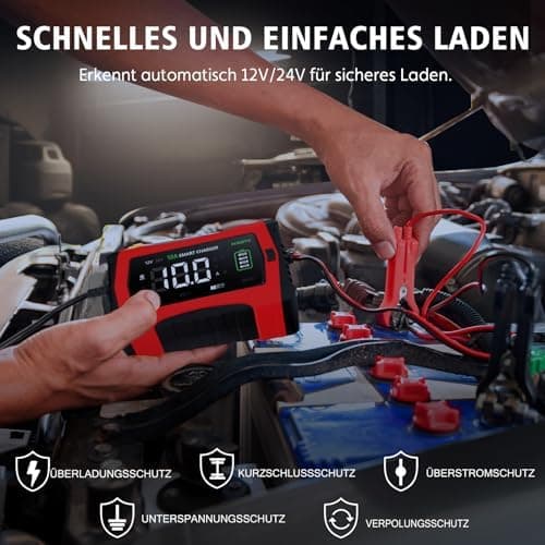 Haisito 12V/24V 10A LiFePO4 ErhaltungsladegerätAuto mit LCD-Temperaturkompensation