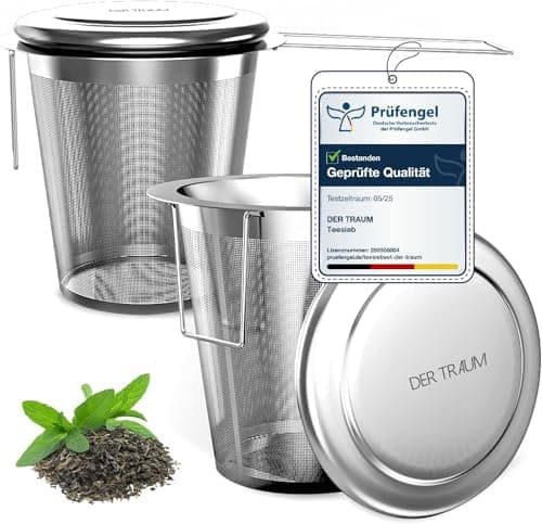 Teesieb für Losen Tee aus 304 Rostfreiem Edelstahl – Feinmaschig und Spülmaschinengeeignet – Farben: Silber, Rot – 2 Stü