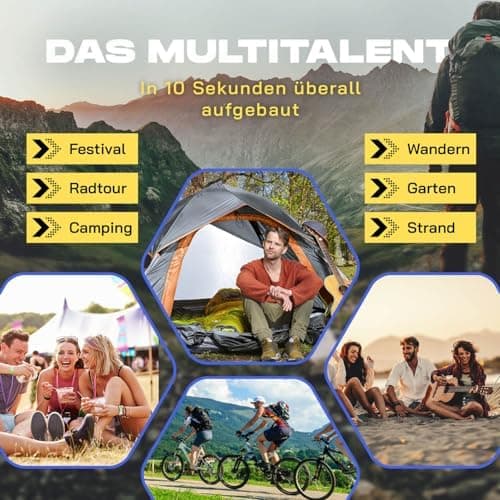 Lumaland Lightweights Pop Up Wurfzelt 2-4 Personen | Ideal für Trekking & Festival | Wasserdicht 210x190x110cm
Lumaland
