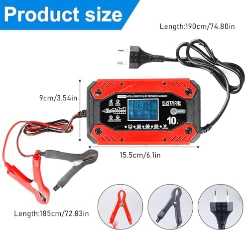 10A Autobatterie Ladegerät 12V/24V Smart vollautomatisch Temperaturangepasst für Batterien von Autos und Motorrädern

10