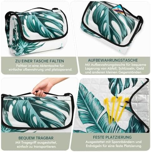 HAUSPROFI Wasserdichte Picknickdecke 200x200 - Isoliert & XXL für Outdoor Aktivitäten - Kompakt & leicht trugbar