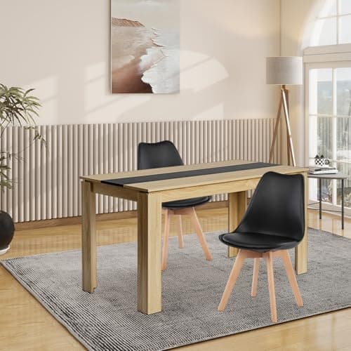 Esszimmergruppe Esstisch 120CM Rechteckig Holz + 4er Stühle grau Eiche-Weiß Tischbein für Wohnzimmer Küche Büro