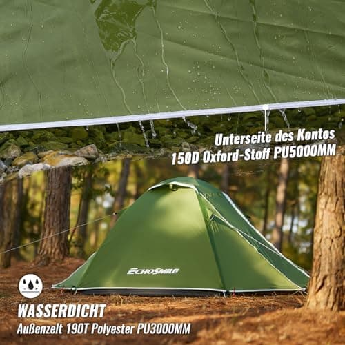 EchoSmile Wasserdichtes Kuppelzelt 2-3 Personen, Ultraleicht & Stabil für Trekking und Outdoor-Events