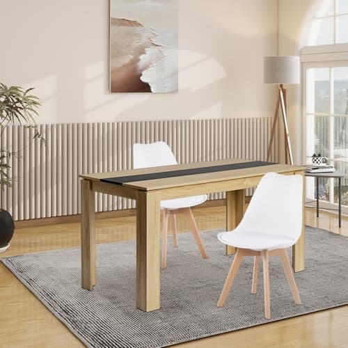 Esszimmergruppe Esstisch 120CM Rechteckig Holz + 4er Stühle grau Eiche-Weiß Tischbein für Wohnzimmer Küche Büro