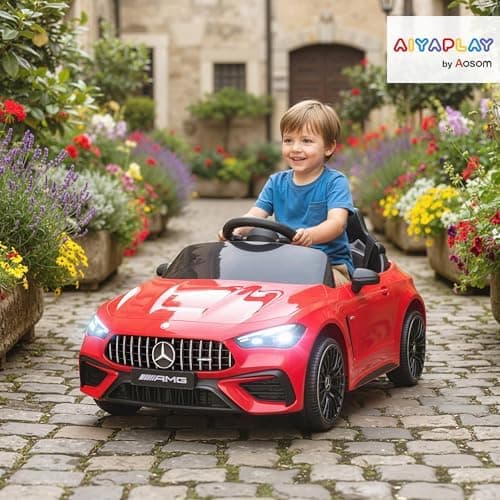 AIYAPLAY Kinder Elektroauto Mercedes-AMG Grau fuht mit Musik & Lichterkranz für 3-6 Jahre