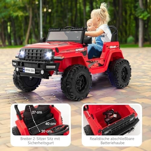 DREAMADE 24V Kinder Elektroauto Rosa: 2 Sitzer, Fernbedienung, Hupe, LED-Leuchtungen & Musik für Kleinkinder ab 3 Jahren