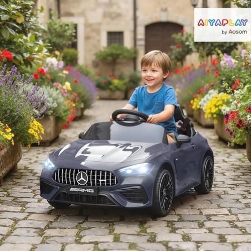 AIYAPLAY Kinder Elektroauto Mercedes-AMG Grau fuht mit Musik & Lichterkranz für 3-6 Jahre