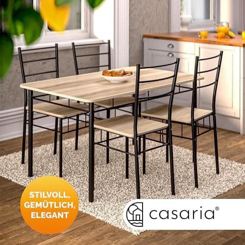 Casaria® Esstisch mit 4 Stühlen Industrial Modern Anthrazit 110x70cm.Set