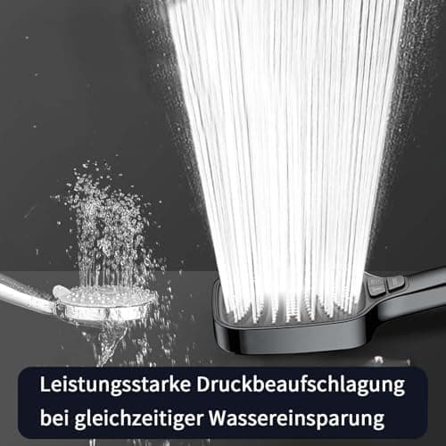 Duschbrause Duschkopf – Wassersparender Duschkopf mit 8 Strahlarten und Stoppfunktion, groß, Silber Chrom