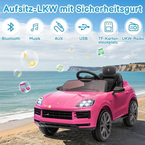 LALAHO Kinder Elektroauto 12V Schwarz mit MP3-Funktion und LED-Leuchten