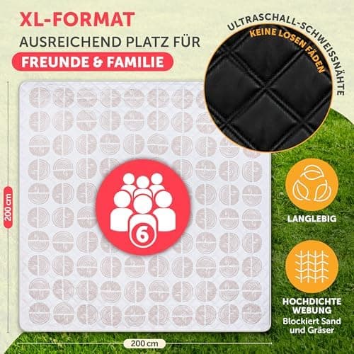 BlumtalPremium Picknickdecke wasserabweisend 200x200 cm - Outdoor-Decke Boho & Terrazzo Design - waschbar + weiche Zwisc