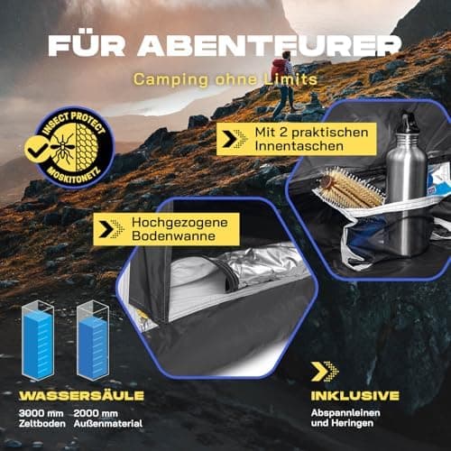 Lumaland Lightweights Pop Up Wurfzelt 2-4 Personen | Ideal für Trekking & Festival | Wasserdicht 210x190x110cm
Lumaland