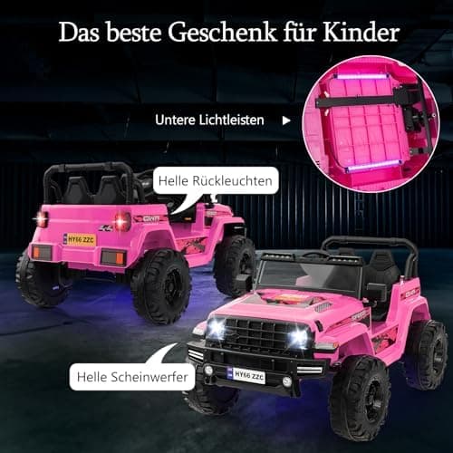 DREAMADE 24V Kinder Elektroauto Rosa: 2 Sitzer, Fernbedienung, Hupe, LED-Leuchtungen & Musik für Kleinkinder ab 3 Jahren