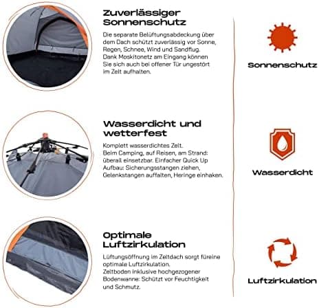 Lumaland Lightweights Pop Up Wurfzelt 2-4 Personen | Ideal für Trekking & Festival | Wasserdicht 210x190x110cm
Lumaland