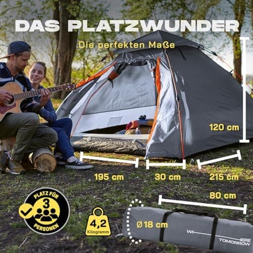 Lumaland 2-3 Personen Pop Up Camping Zelt | 4 Jahreszeiten Igluzelt | Leicht, Wasserdicht & Robust