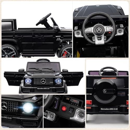 HAUSPROFI Kinder Elektroauto Mercedes AMG G63 Schwarz - Bluetooth, Musik und LED-Licht für 3+jährige Kinder