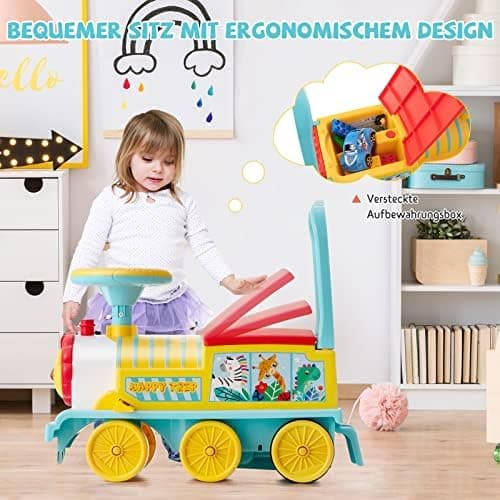 COSTWAY 6V Kinder Elektroauto Grün - Elektro Zug mit Musik & Lichter für 3+ Jährige Kinder im Haus oder Garten