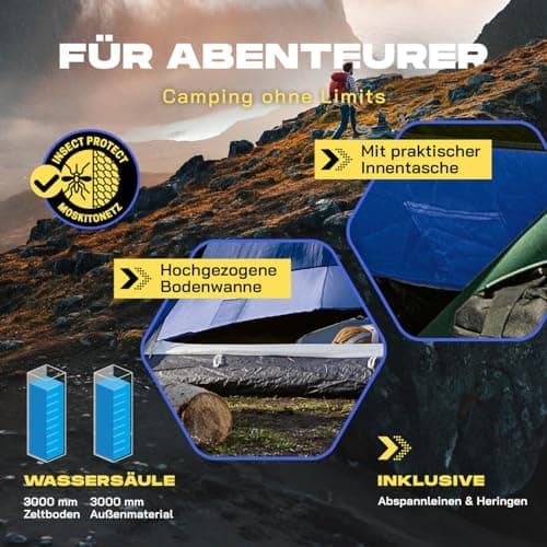 Lumaland 2-3 Personen Pop Up Camping Zelt | 4 Jahreszeiten Igluzelt | Leicht, Wasserdicht & Robust