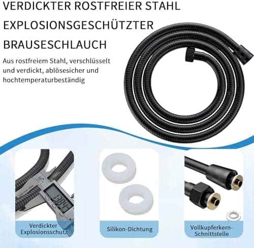Duschbrause Duschkopf – Wassersparender Duschkopf mit 8 Strahlarten und Stoppfunktion, groß, Silber Chrom
