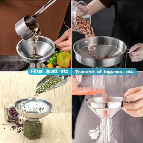 Edelstahl Trichter Set für Küche mit Griff und Sieb 200 Mesh Filter Reinigungsbürste Einfülltrichter 9 Stk