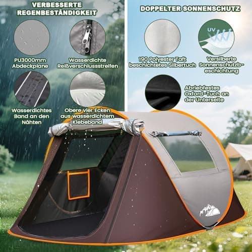 FORMIZON Pop Up Zelt 2 Personen Wasserdicht für Camping und Trekking mit Einfacher Einstellung und Sofort-Bereitschaft (