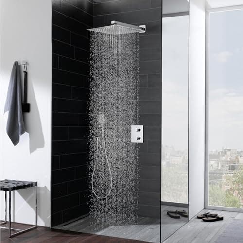 JOHO Edelstahl Regendusche Duschkopf, Quadratisch 12 Zoll Anti-Kalk-Düsen, für Badezimmer und Wellnesszimmer mit Chromtö