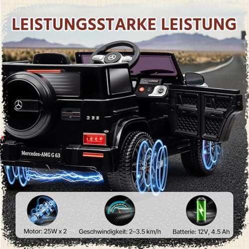 HAUSPROFI Kinder Elektroauto Mercedes AMG G63 Schwarz - Bluetooth, Musik und LED-Licht für 3+jährige Kinder