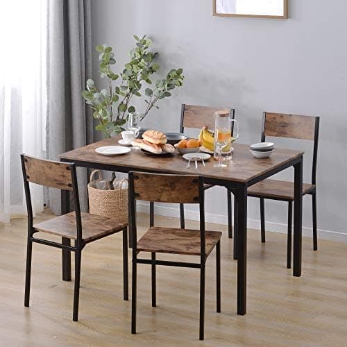 HAUSPROFI Vintagebraun Küchentisch mit 4 Stühlen - 65x108x75cm - Industrieflair für Esszimmer und Balkon
