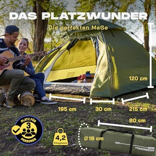 Lumaland 2-3 Personen Pop Up Camping Zelt | 4 Jahreszeiten Igluzelt | Leicht, Wasserdicht & Robust