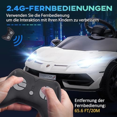 HOMCOM Kinder Elektroauto Lamborghini Aventador SVJ Roadster, 12V, MP3, Hupe, Musik, Sanftstart, 2 Motor, Fernbedienung,