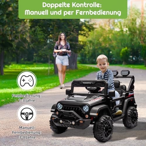Kinder Elektroauto mit Verbesserter Akku 12V 7AH, Sicherheitsgurten für Kinder (Rot)