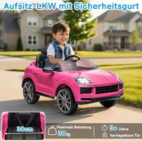 LALAHO Kinder Elektroauto 12V Schwarz mit MP3-Funktion und LED-Leuchten