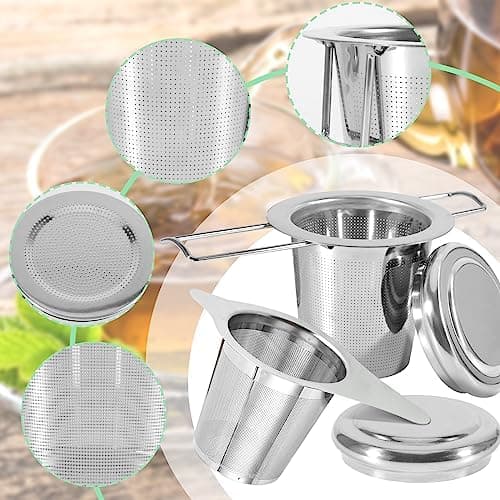 **Zwei Stück Edelstahl Teeiebe für Feinmaschige Tieffuttertassen - Spülmaschinengeeignet und mit Deckel und faltbaren H