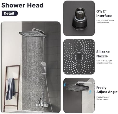 10 Zoll Regendusche mit Verstellbarer Brausekopf für Baden im Haus - Edelstahl 304, Antikalkdüsen & Polierter Regendusc