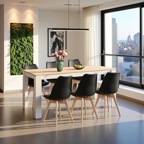 Esszimmergruppe Esstisch 120CM Rechteckig Holz + 4er Stühle grau Eiche-Weiß Tischbein für Wohnzimmer Küche Büro