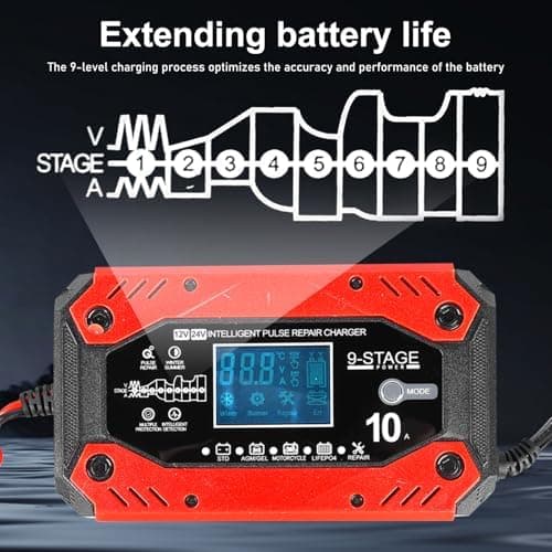 10A Autobatterie Ladegerät 12V/24V Smart vollautomatisch Temperaturangepasst für Batterien von Autos und Motorrädern

10