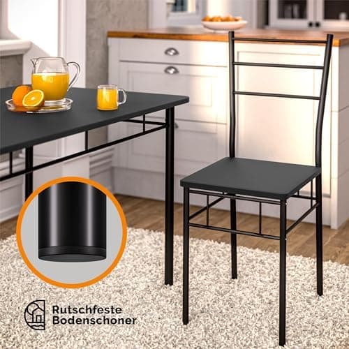 Casaria® Esstisch mit 4 Stühlen Industrial Modern Anthrazit 110x70cm.Set