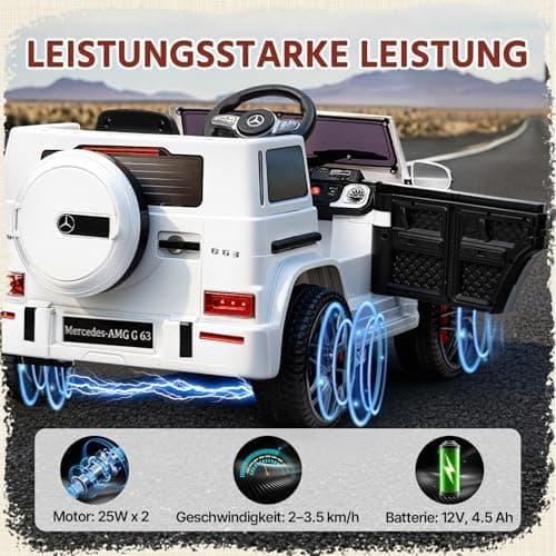 HAUSPROFI Kinder Elektroauto Mercedes AMG G63 Schwarz - Bluetooth, Musik und LED-Licht für 3+jährige Kinder