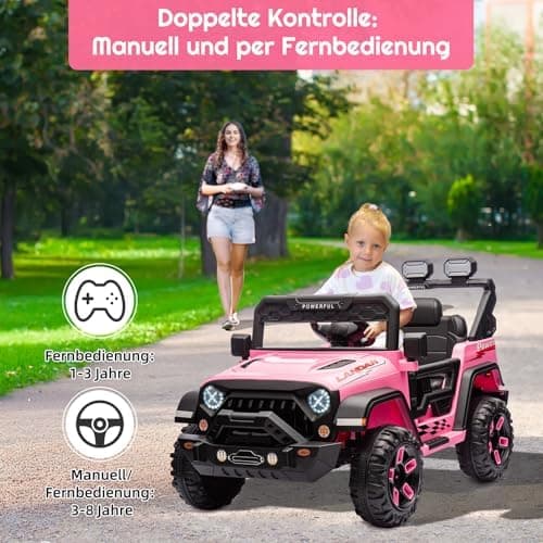 Kinder Elektroauto mit Verbesserter Akku 12V 7AH, Sicherheitsgurten für Kinder (Rot)