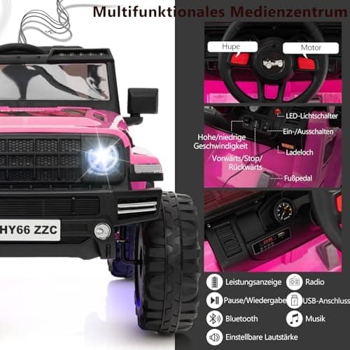 DREAMADE 24V Kinder Elektroauto Rosa: 2 Sitzer, Fernbedienung, Hupe, LED-Leuchtungen & Musik für Kleinkinder ab 3 Jahren
