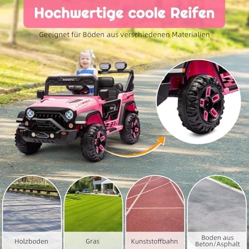 Kinder Elektroauto mit Verbesserter Akku 12V 7AH, Sicherheitsgurten für Kinder (Rot)