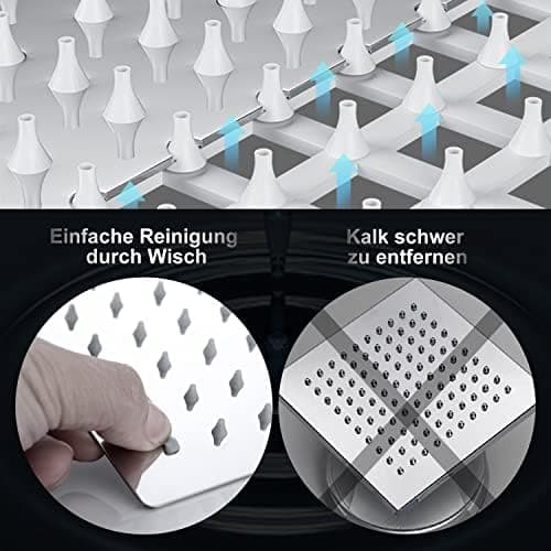JOHO Edelstahl Regendusche Duschkopf, Quadratisch 12 Zoll Anti-Kalk-Düsen, für Badezimmer und Wellnesszimmer mit Chromtö