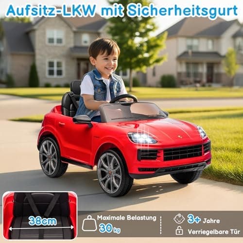 LALAHO Kinder Elektroauto 12V Schwarz mit MP3-Funktion und LED-Leuchten