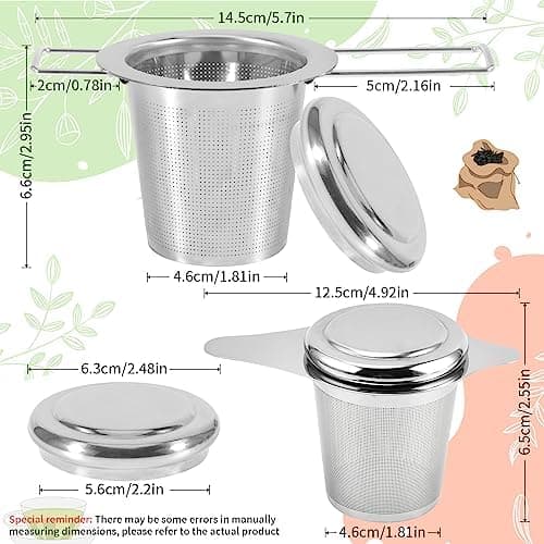 **Zwei Stück Edelstahl Teeiebe für Feinmaschige Tieffuttertassen - Spülmaschinengeeignet und mit Deckel und faltbaren H