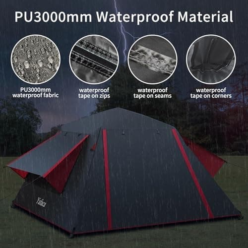 Camping Zelt 3 Personen Große Wasserdicht Automatisches Wurfzelt für Familien mit 2 Regendichten und 2 Schichten