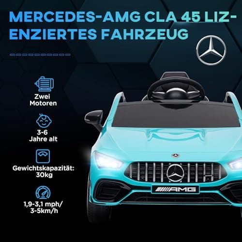 AIYAPLAY Kinder Elektroauto Mercedes-Benz AMG CLA 45 Hellblau 3-6 Jahreuellernmotorisiert Mit Musik Hupe Fernbedienung 2