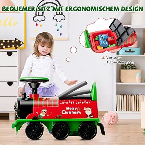 COSTWAY 6V Kinder Elektroauto Grün - Elektro Zug mit Musik & Lichter für 3+ Jährige Kinder im Haus oder Garten