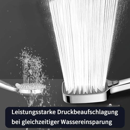 Duschbrause Duschkopf – Wassersparender Duschkopf mit 8 Strahlarten und Stoppfunktion, groß, Silber Chrom