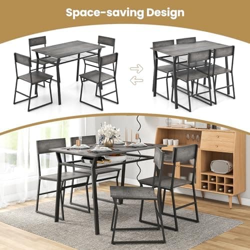 GIANTEX Essgruppe Esstisch Metallrahmen Set für 4 Personen, Esszimmergarnitur Küchentisch Sitzgruppe Industrie culpa